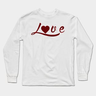 Love buffalo plaid hand written for Valentines Day Long Sleeve T-Shirt